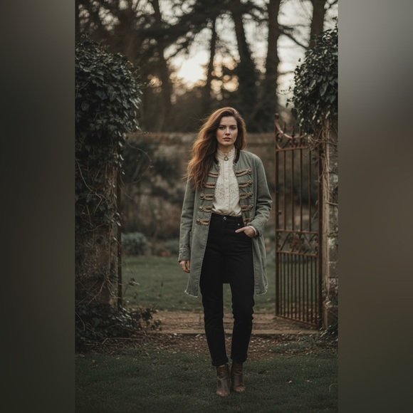 Free People Olive Green Military Hussar Jacket L | Regencycore Napoleonic Band - Picture 3 of 14